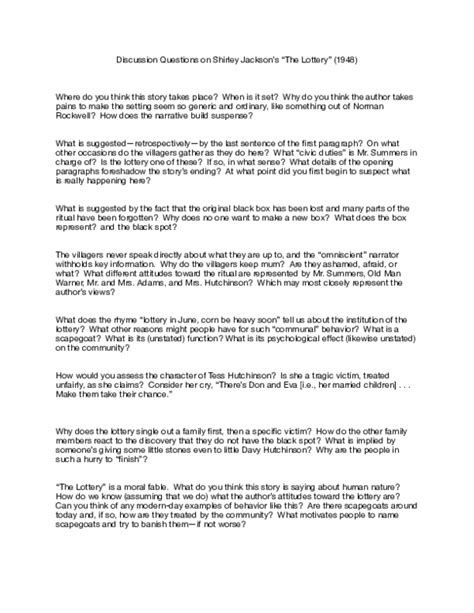 the lottery by shirley jackson questions|7 The Lottery Questions For Discussion That Engage!.